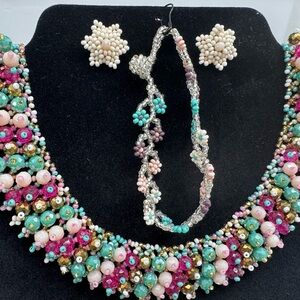 Elegant Multicolor Beaded Necklace and Earring Set